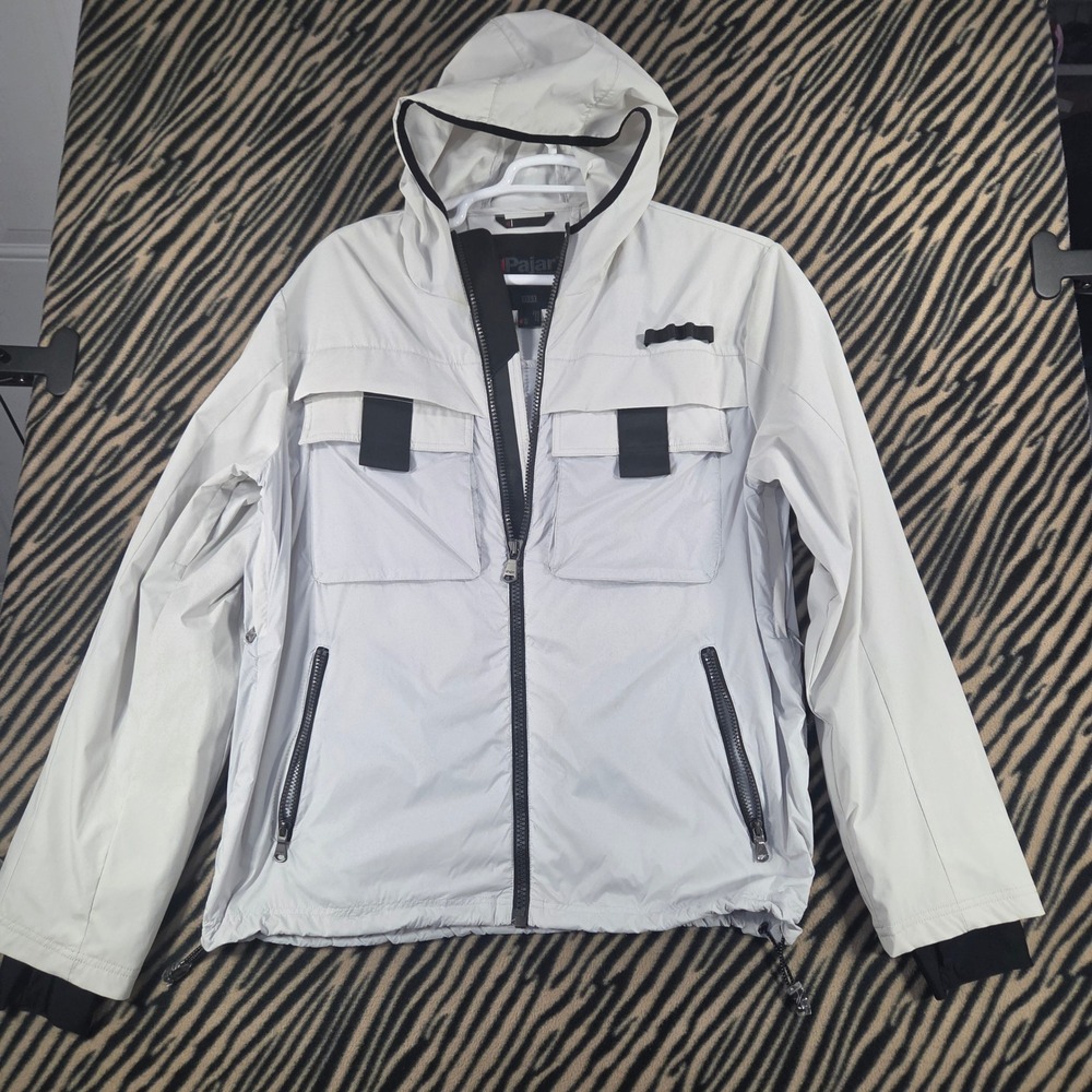 Pajar Canada Packable Rain Repellent Jacket Mens XL Light Grey White Windbreaker